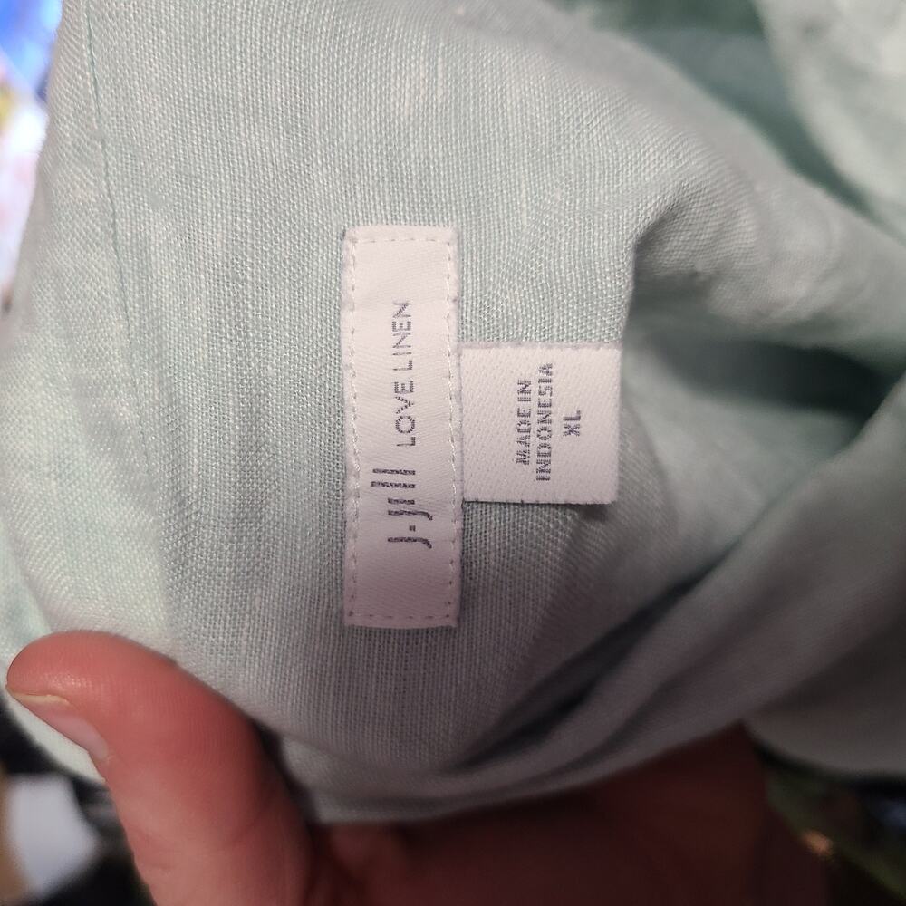 J Jill Love Linen Pastel Mint Green Button-Down Long Sleeve Shirt Size XL - Picture 8 of 9